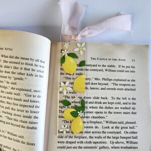 Lemon Fruit Print Bookmark Pink Yellow Cutesy Coquette Bookish Gift For Her